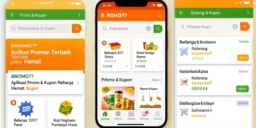 Tampilan utama aplikasi BROMO77 dengan berbagai promo dan kupon.