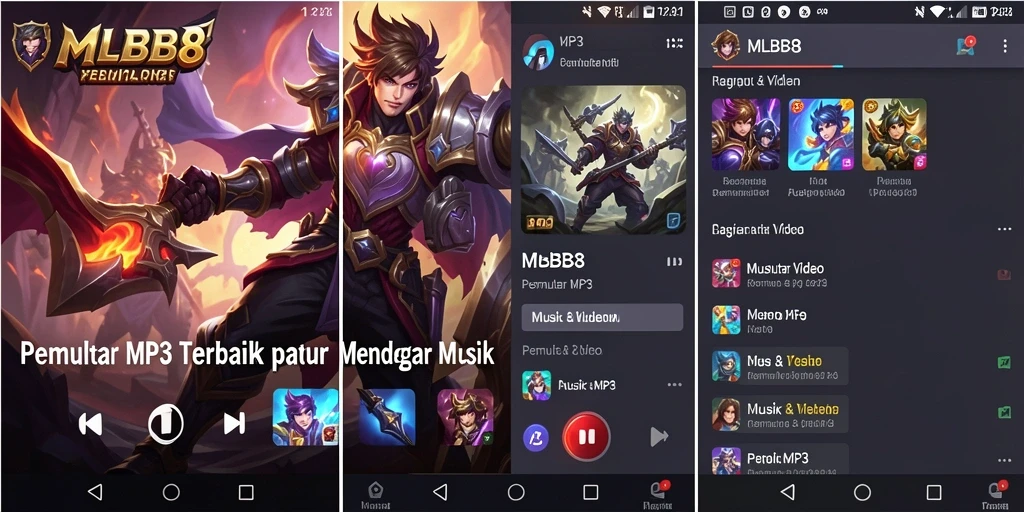 Tampilan antarmuka aplikasi Pemutar MP3 MLBB8 yang modern dan menarik.